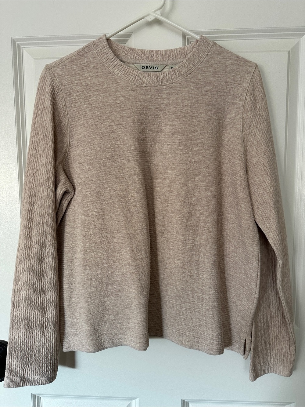 Orvis Light Taupe Ribbed Crewneck Sweater